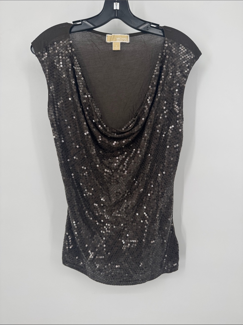 Michael Kors Brown Sequin Cowl Neck Camisole Sleeveless Top Size S